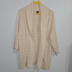 B#32 Rafaella Womens L Cable Knit Open Front Cardigan Duster Sweater‎ Beige
